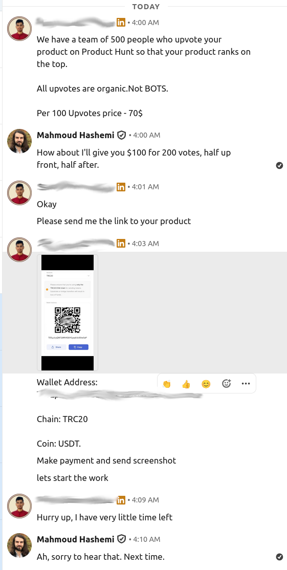 100 bucks for 200 PH upvotes, enough to get into the top 5 for a weekday